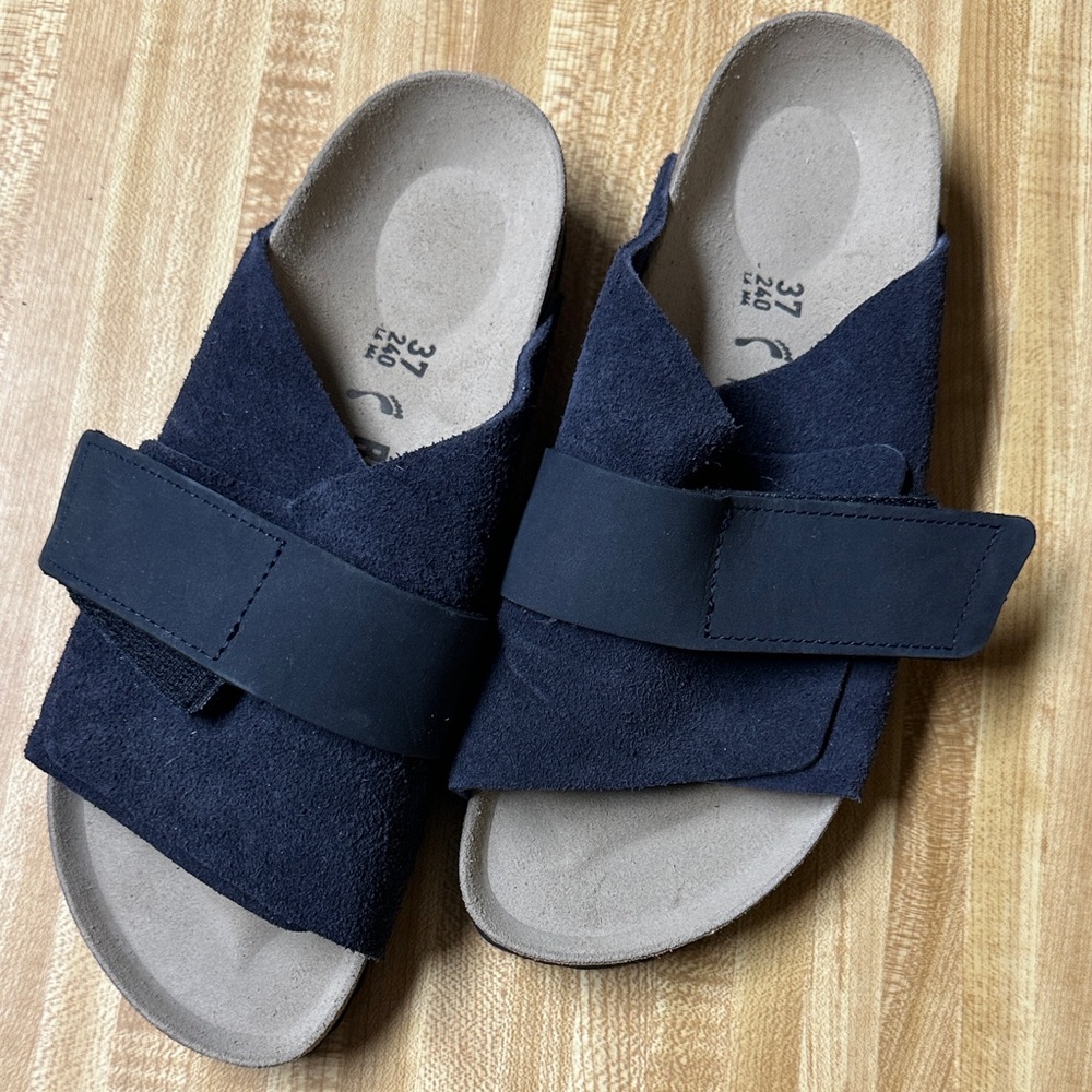 Birkenstock Navy Suede Slide Sandals